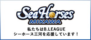 三和商工株式会社はバスケットボールチーム<br>「シーホース三河」を応援しています。